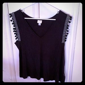 Black Sleeveless Pom Pom Top